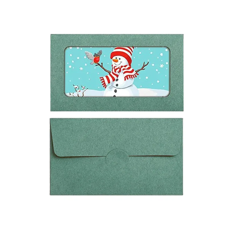 100PCS Small Kraft Paper Envelopes With Clear Window Self Seal Card Mailers - Green