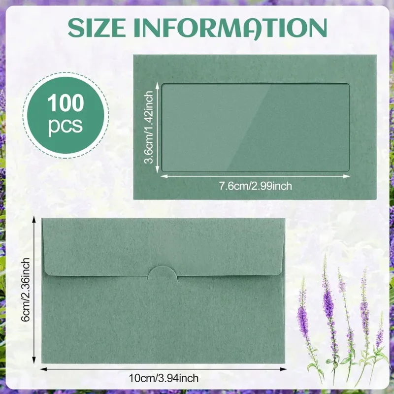 100PCS Small Kraft Paper Envelopes With Clear Window Self Seal Card Mailers – Green