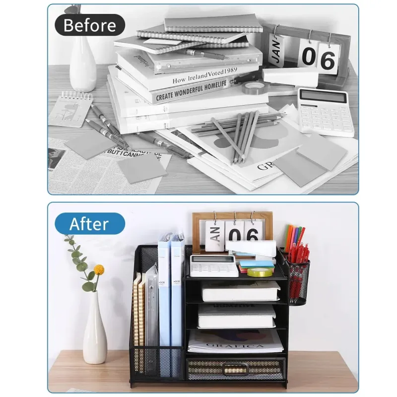 Multi-Tier Desktop Organizer File Holder Document Storage Rack Office Shelf