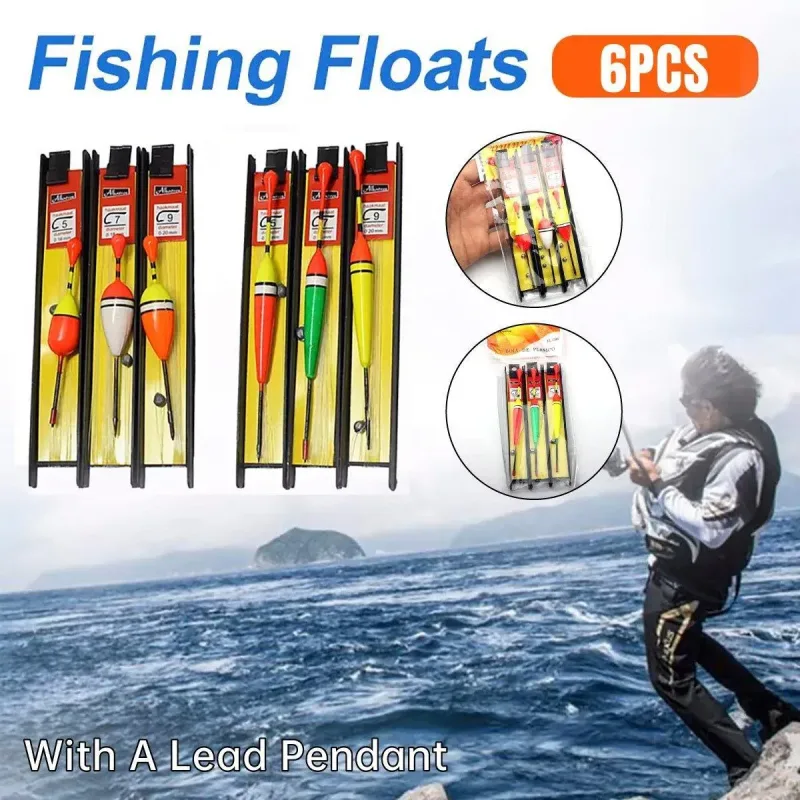 6Pcs Fishing Floats Set Fishing Bobber Hook Kits Straight Column Water Drop Type 6Pcs Fishing Floats Set Fishing Bobber Hook Kits Straight Column Water Drop Type