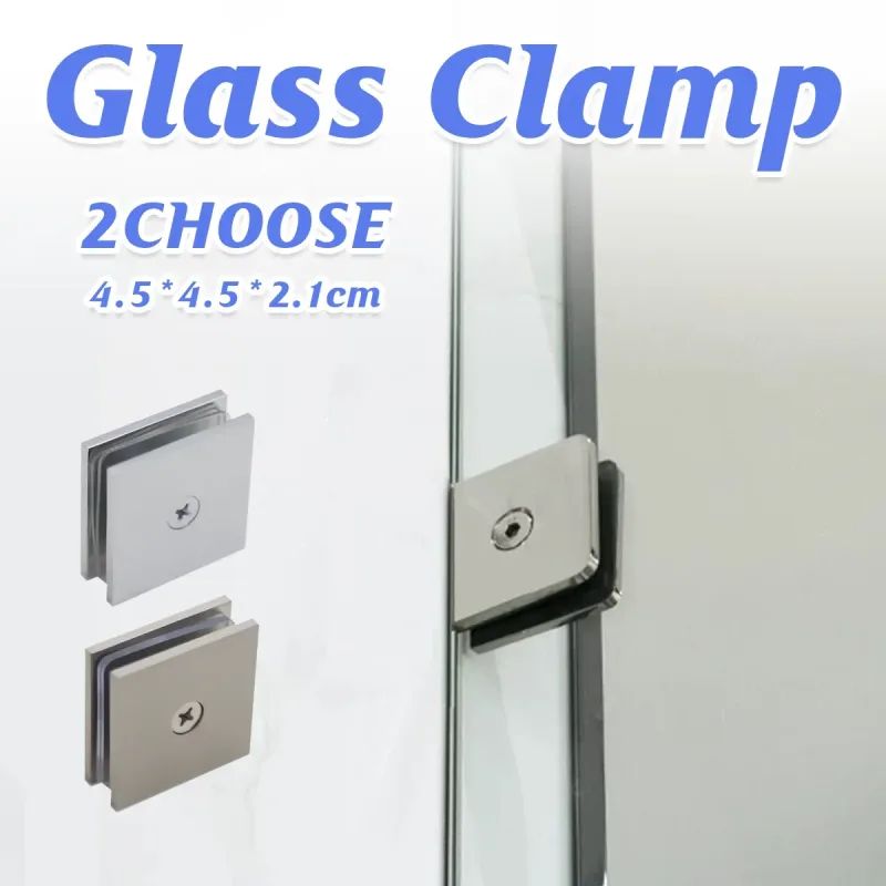 Shower Glass Clip Single Hole Square Bracket Partition Bathroom Accessories – Nickel