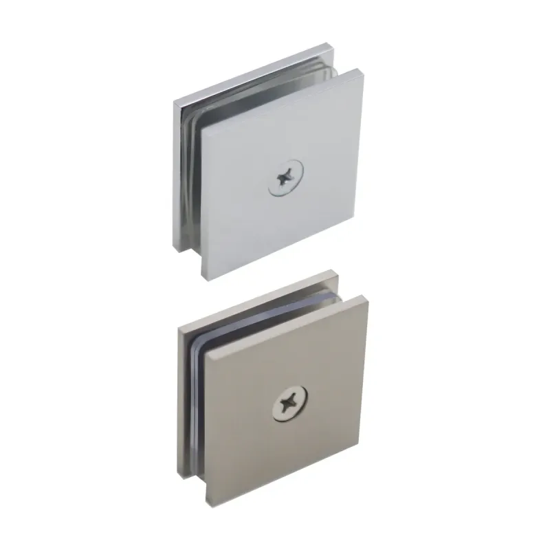Shower Glass Clip Single Hole Square Bracket Partition Bathroom Accessories – Nickel