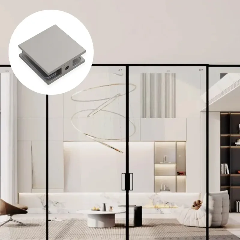 Shower Glass Clip Single Hole Square Bracket Partition Bathroom Accessories – Nickel