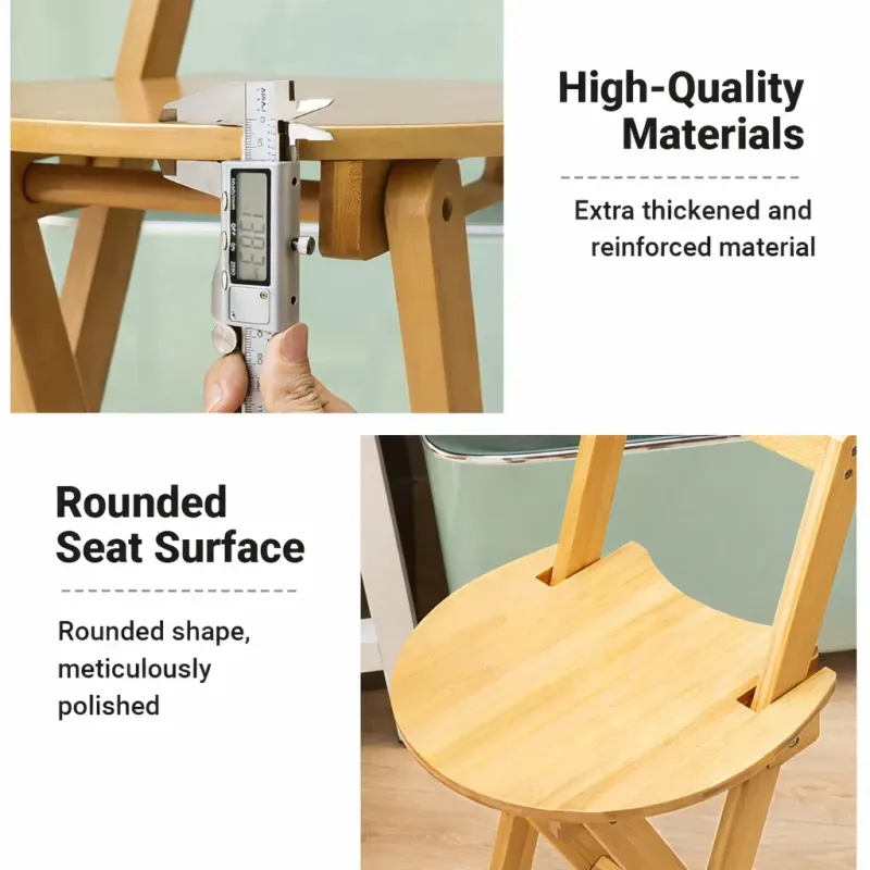 Foldable Bamboo Bar Stool with Backrest Space-Saving Lightweight Design