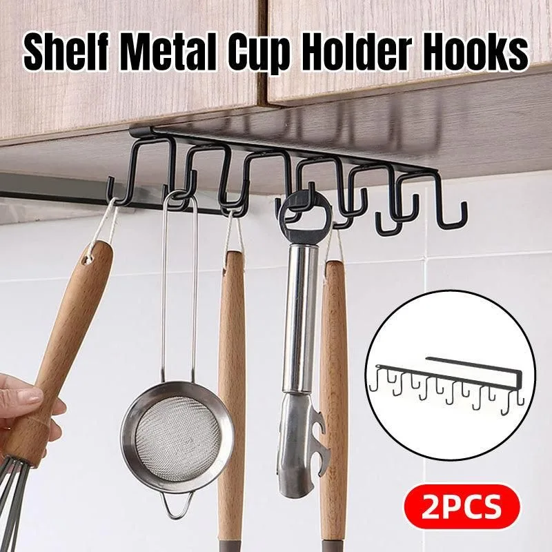 2-Piece Black Under-Shelf Cup Holder Rack Set 2-Piece Black Under-Shelf Cup Holder Rack Set