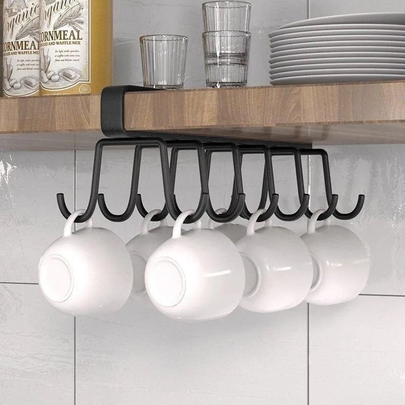 2-Piece Black Under-Shelf Cup Holder Rack Set