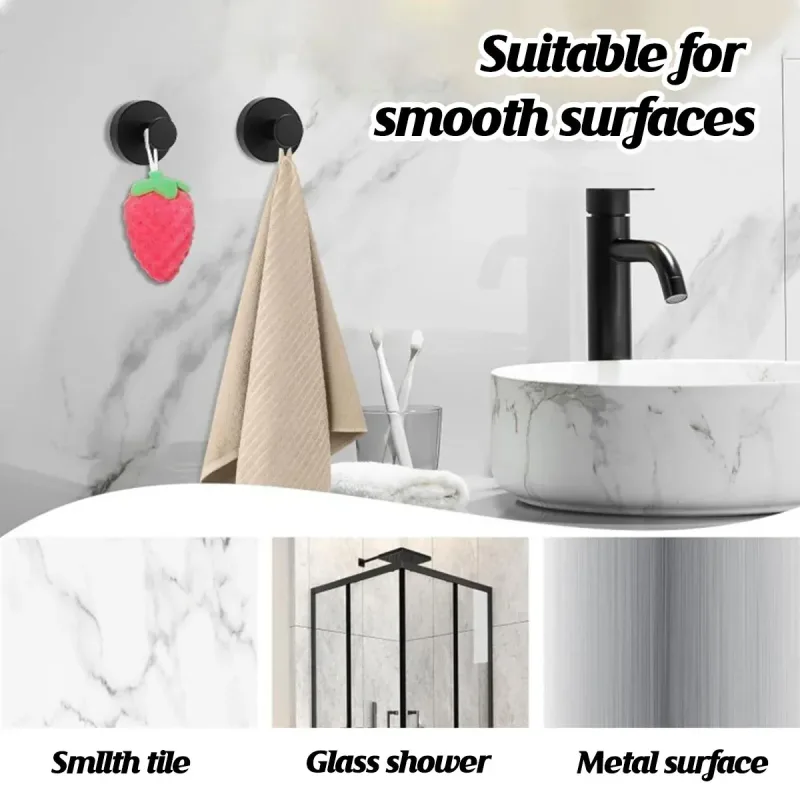 2/4PCS Suction Cup Hook Wall Vacuum Hanger No Drill Coat Hat Holder for Bathroom – Black-4pcs