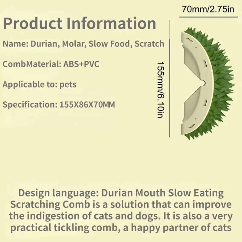 Durian Rubbing Comb for Cats Grooming Massage Tool Pet Hair Comb for Shedding – Green