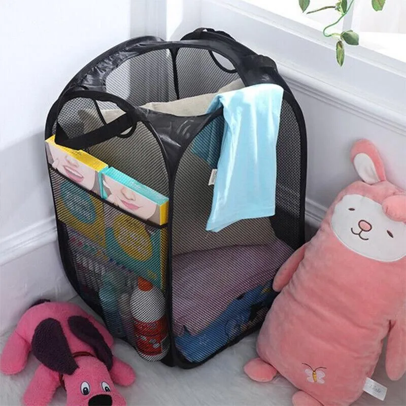 2PCS Foldable Mesh Laundry Hampers with Handles and Pocket for Clothes Storage