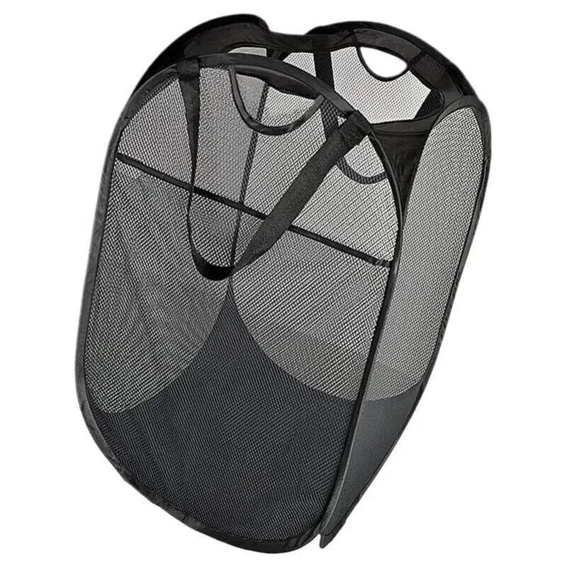 2PCS Foldable Mesh Laundry Hampers with Handles and Pocket for Clothes Storage