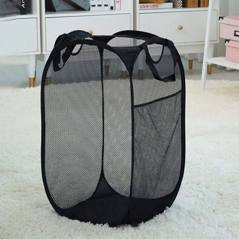 2PCS Foldable Mesh Laundry Hampers with Handles and Pocket for Clothes Storage