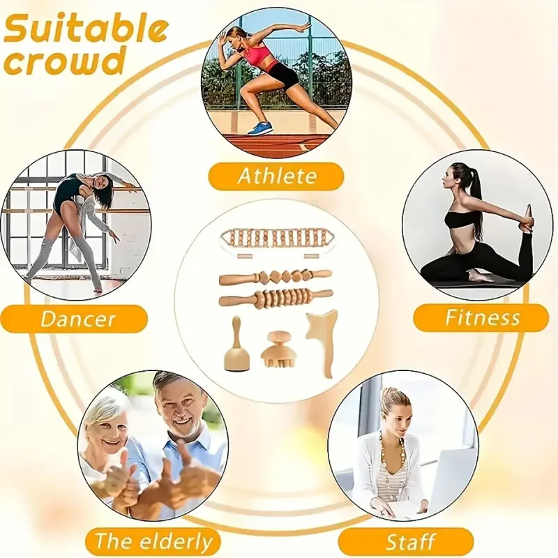 6PCS Wooden Massage Tool Set for Relaxation and Body Care