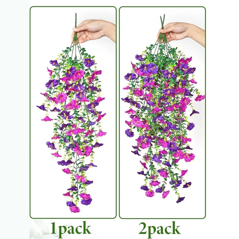 3PCS Artificial Morning Glory Vine Hanging Wall Decoration Flower Decor Garden