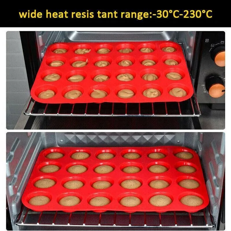 24 Cavity Pan Tray Silicone Mini Cupcake Cookie Baking Mold Au – Red