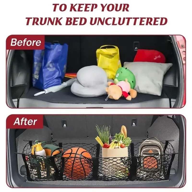 Trunk Cargo Net Bag Stereo Boot Storage Organiser SUV Pickup 4 Compartment 150cm