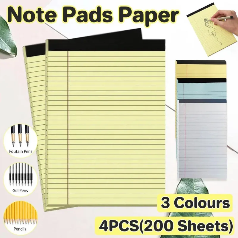 4PCS Tearable Lined Notepad Simple Design Colourful Memo Pad Notebook – Blue