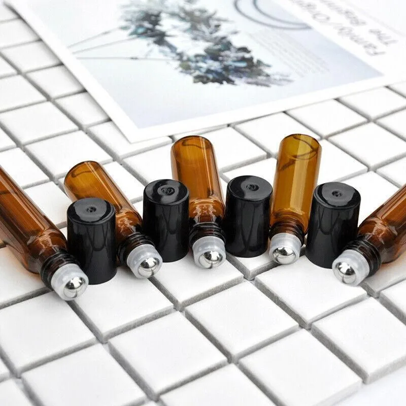 10Ml Roller Rollerball Perfume Essential Oil Roll On Ball Amber Glass Bottle – 10PCS