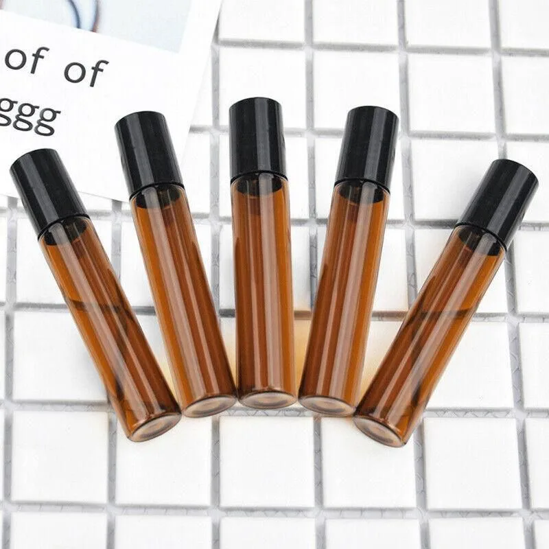 10Ml Roller Rollerball Perfume Essential Oil Roll On Ball Amber Glass Bottle – 50PCS