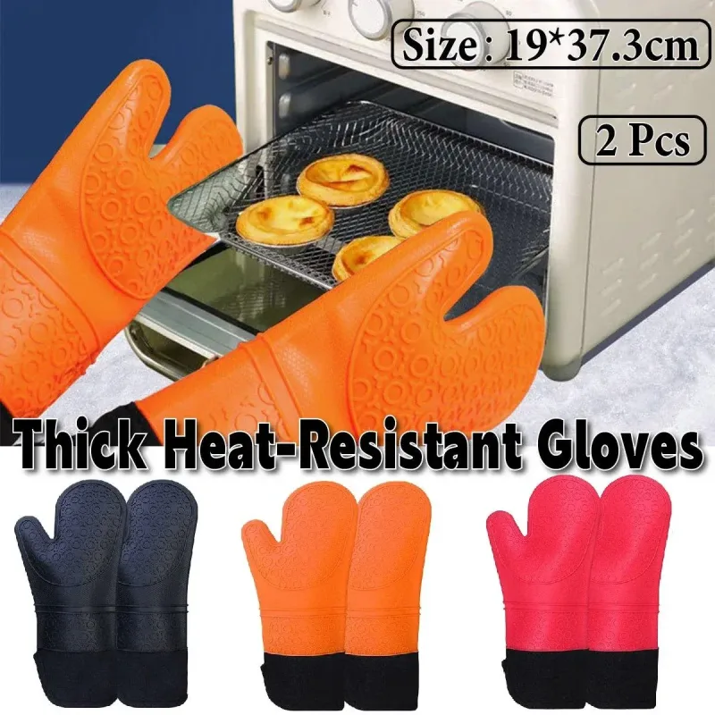 2pcs Insulated Oven Mitts Heat Resistant Gloves for Kitchen Household Use – Orange