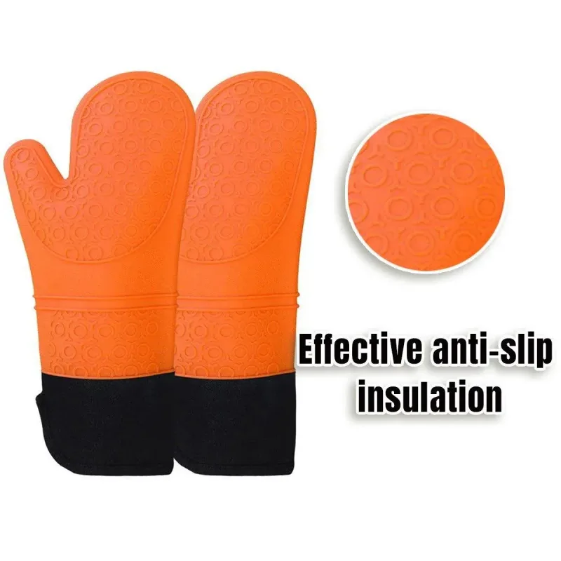 2pcs Insulated Oven Mitts Heat Resistant Gloves for Kitchen Household Use – Orange