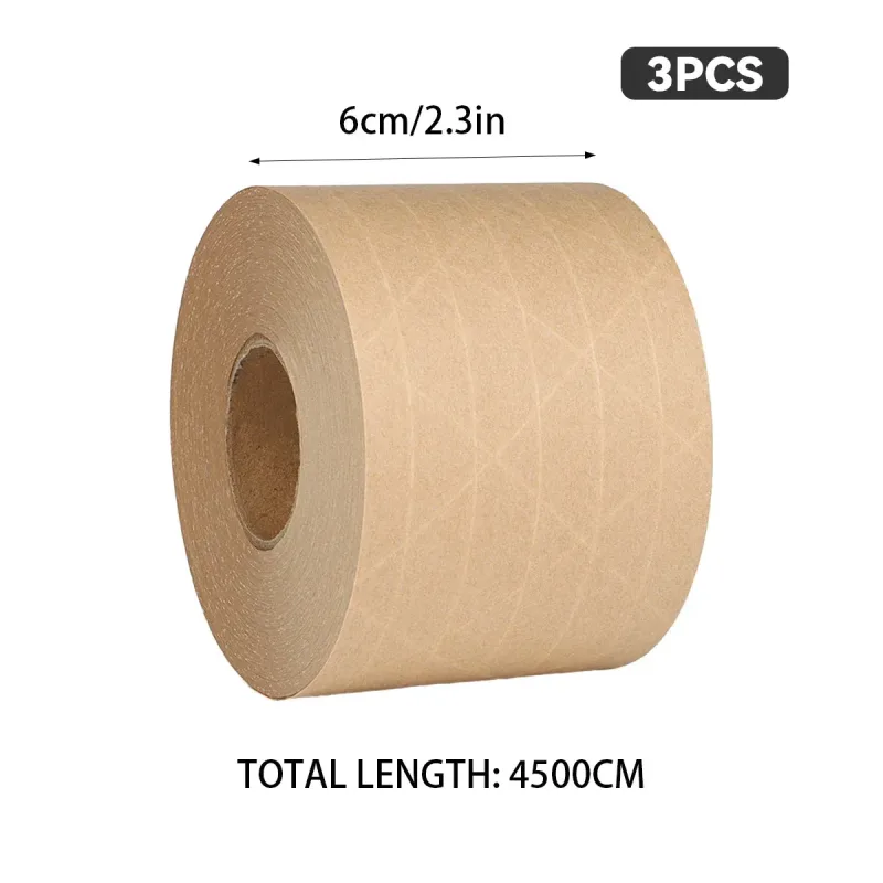 3 Rolls Wet Strength Kraft Paper Tape Easy to Tear Writeable