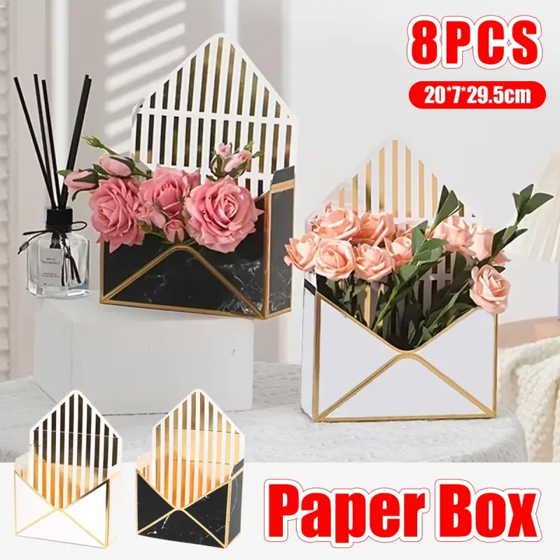 Envelope Flower Box Gift Packaging Floral Display Holder Wedding Retail 8PCS – Black