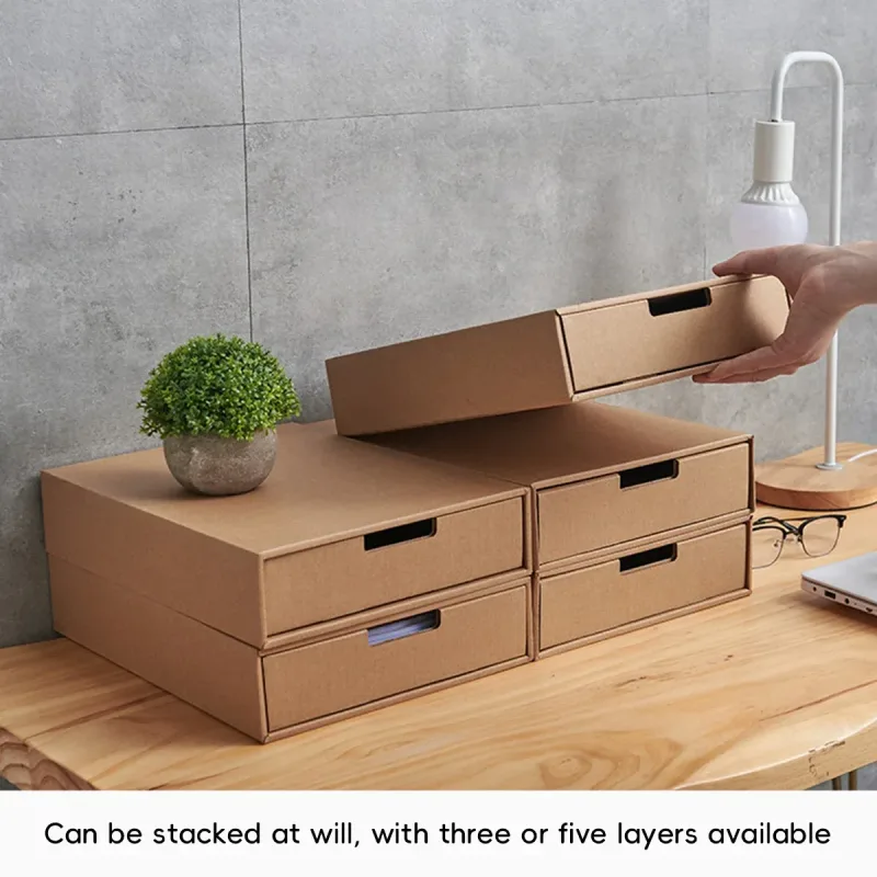 3PCS Kraft Paper Storage Box Office Desk Organizer File Document Storage Use – White