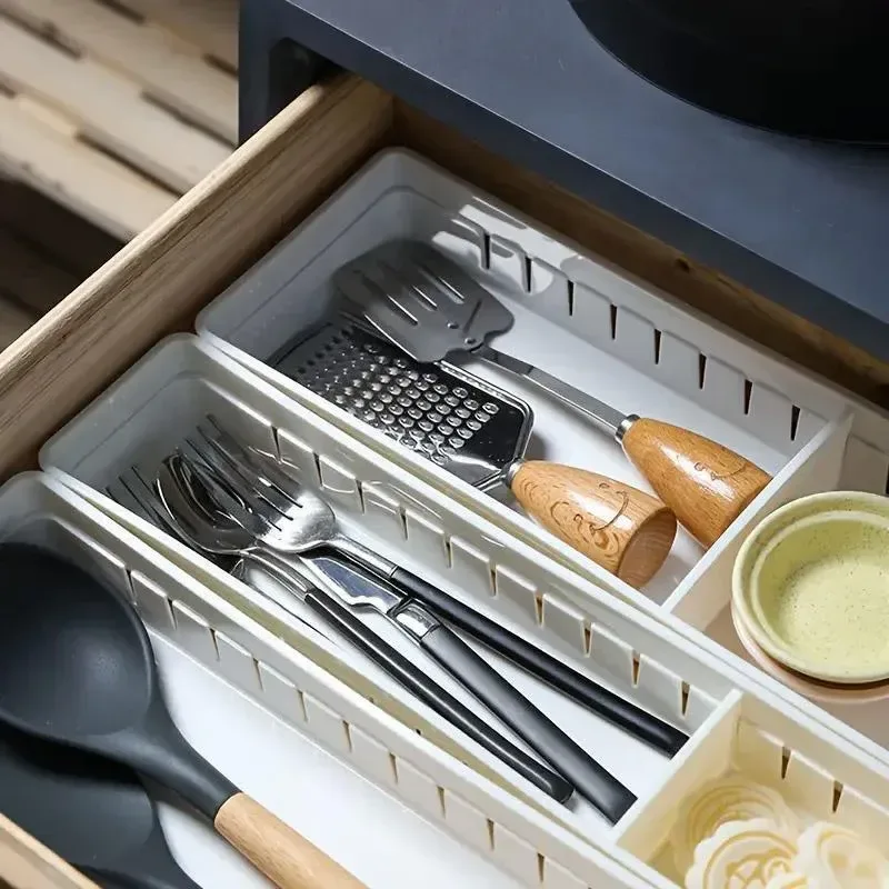 4PCS Drawer Storage Organizer Box Multi Compartment Kitchen Tableware Sorting