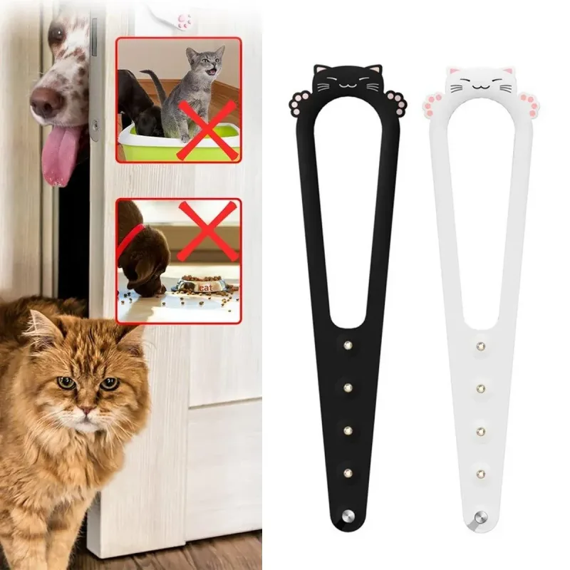 2PCS Adjustable Cat Door Strap for Room Access Control Prevent Large Pets Entering – Black