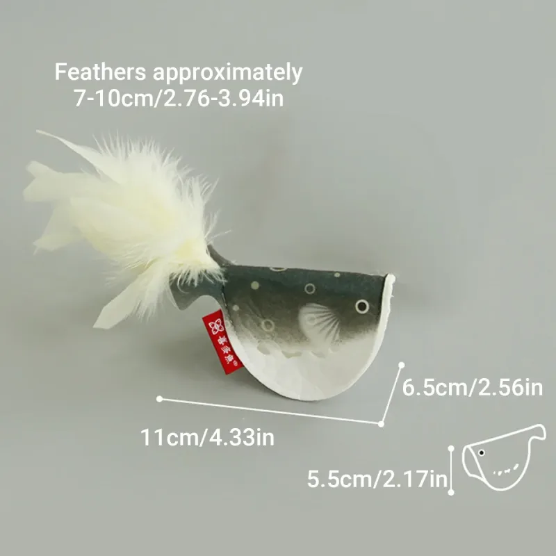 2pcs Catnip Pufferfish Cat Toy with Feather Tail Bell Interactive Felt Toy