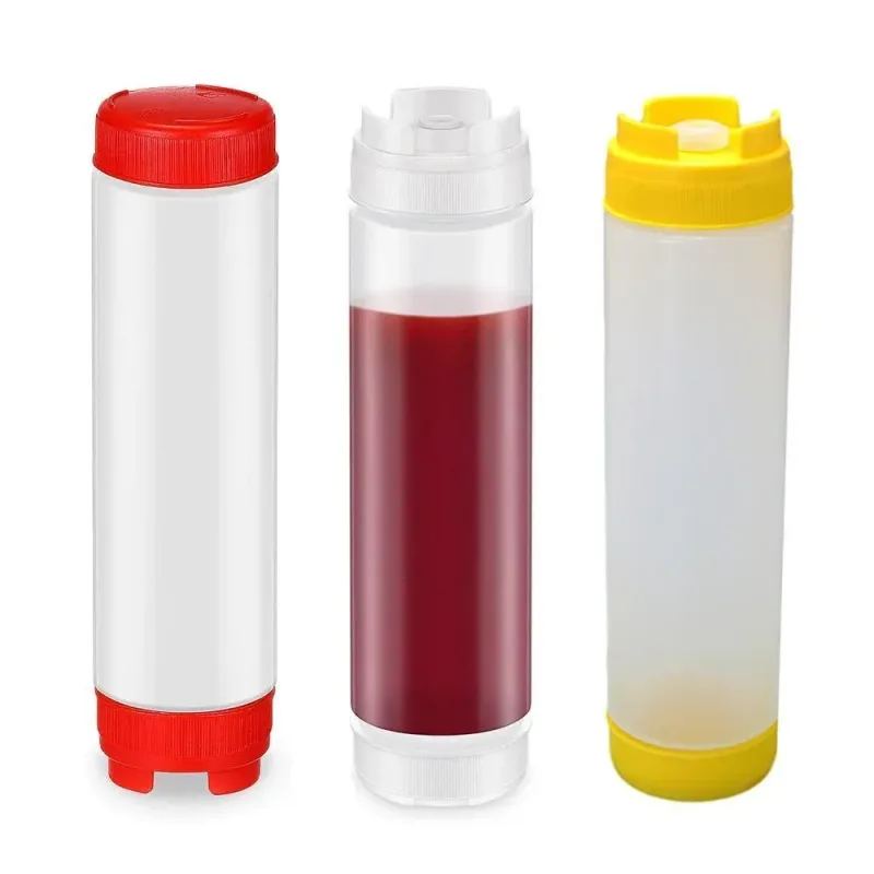 16oz Plastic Sauce Dispenser Bottles Large Capacity Double-ended Squeeze Bottles – Red