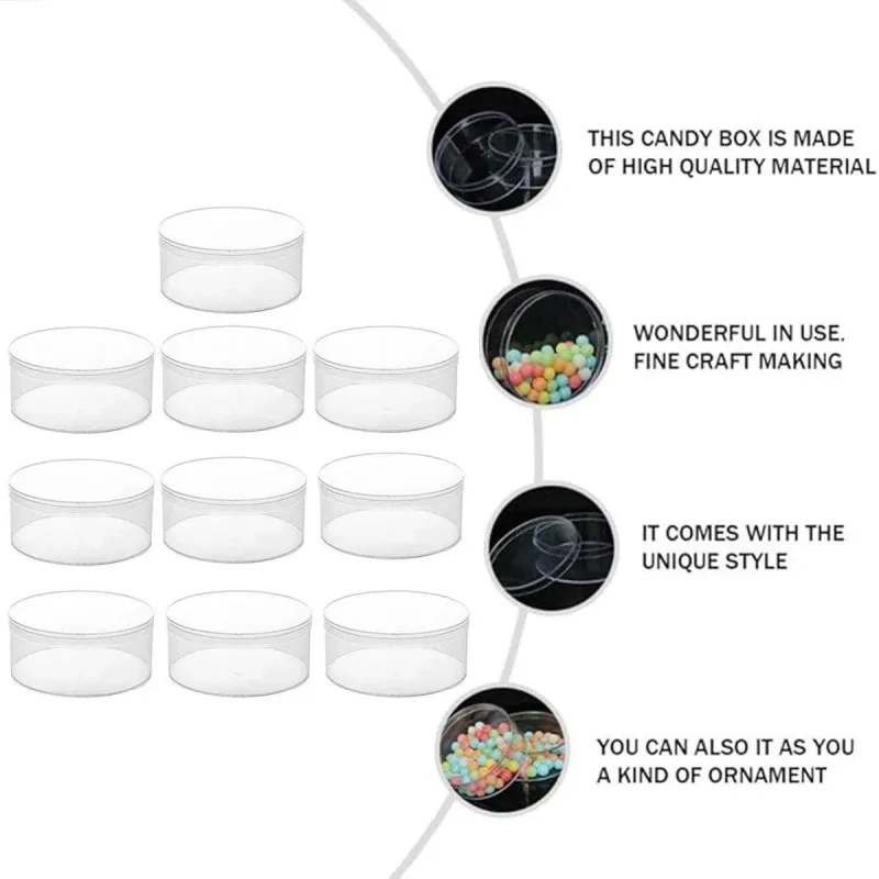 10pcs Clear Round Gift Boxes Plastic Candy Storage Containers for Party Favors – 15×6.5cm