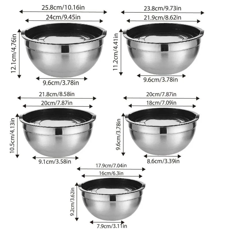 5-Bowl Nested Mixing Set with 5 Black Lids