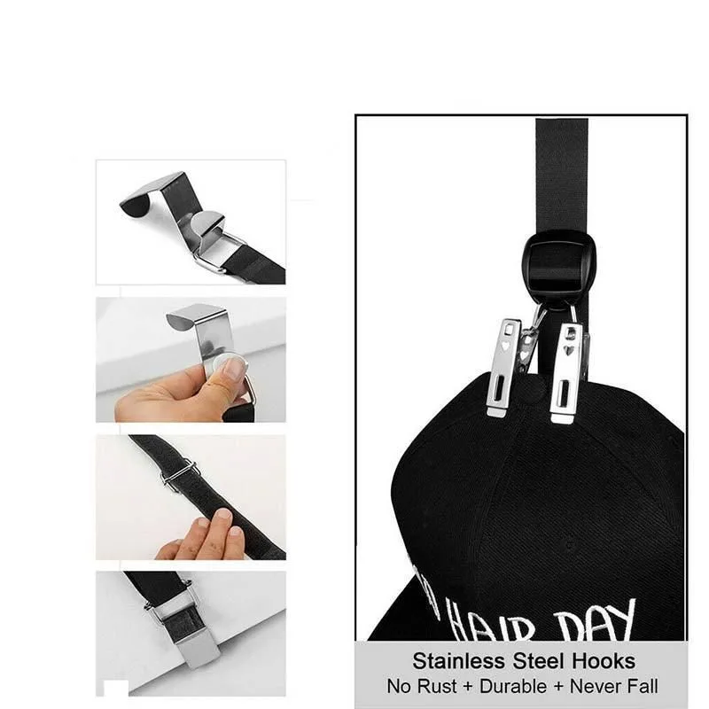 Over Door Hat Rack Baseball Cap Holder Storage Strap with Clips Closet Organizer – 20 Cips