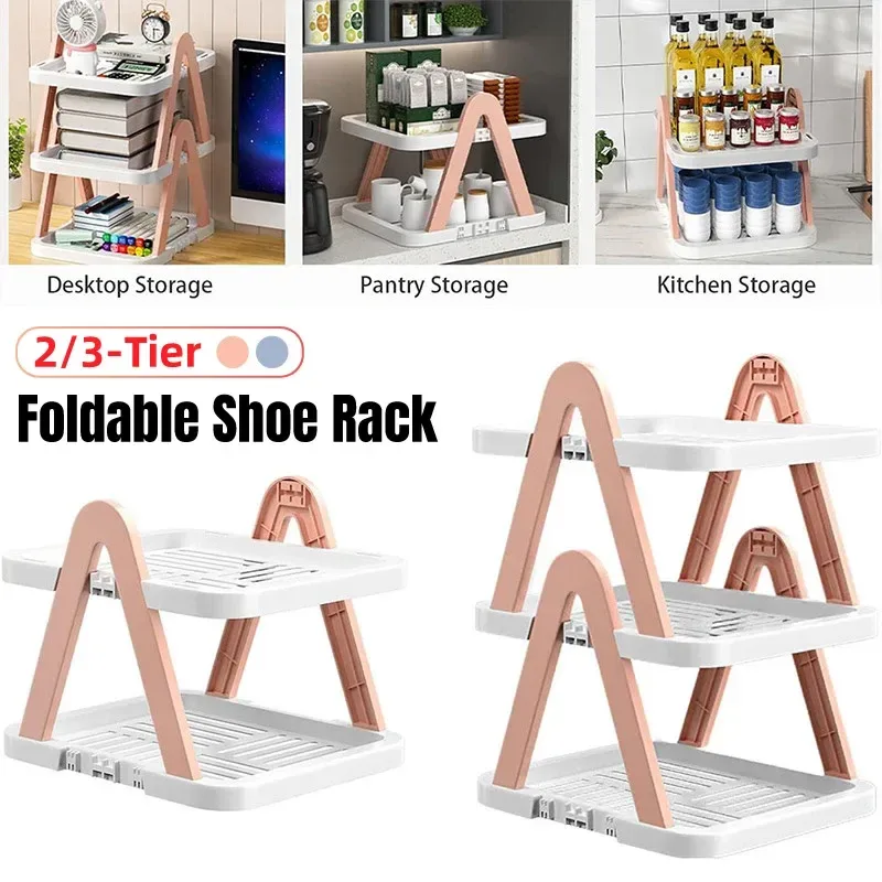 2/3 Tier Removable Shoe Rack Folding Storage Shelf Simple Space Saving Organizer – 2Tier-Blue