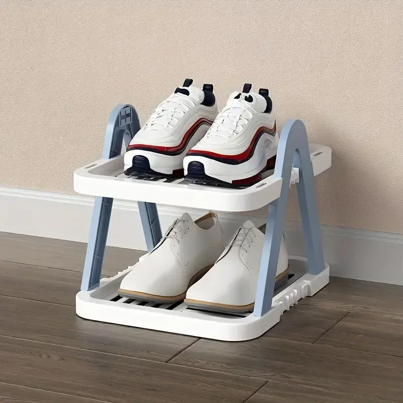 2/3 Tier Removable Shoe Rack Folding Storage Shelf Simple Space Saving Organizer – 2Tier-Blue