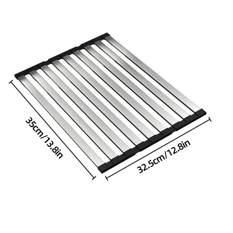Kitchen Foldable Stainless Steel Dish Rack Drying Drainer Over Sink Drain Roll