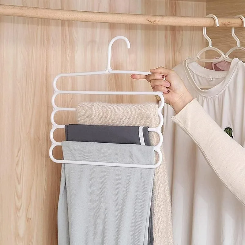 5pcs 5 Tier Trouser Rack Multifunctional Hanging Wardrobe Scarf Tie Hanger Set – Pink