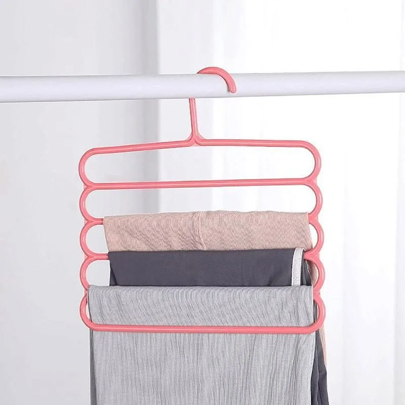 5pcs 5 Tier Trouser Rack Multifunctional Hanging Wardrobe Scarf Tie Hanger Set – Pink
