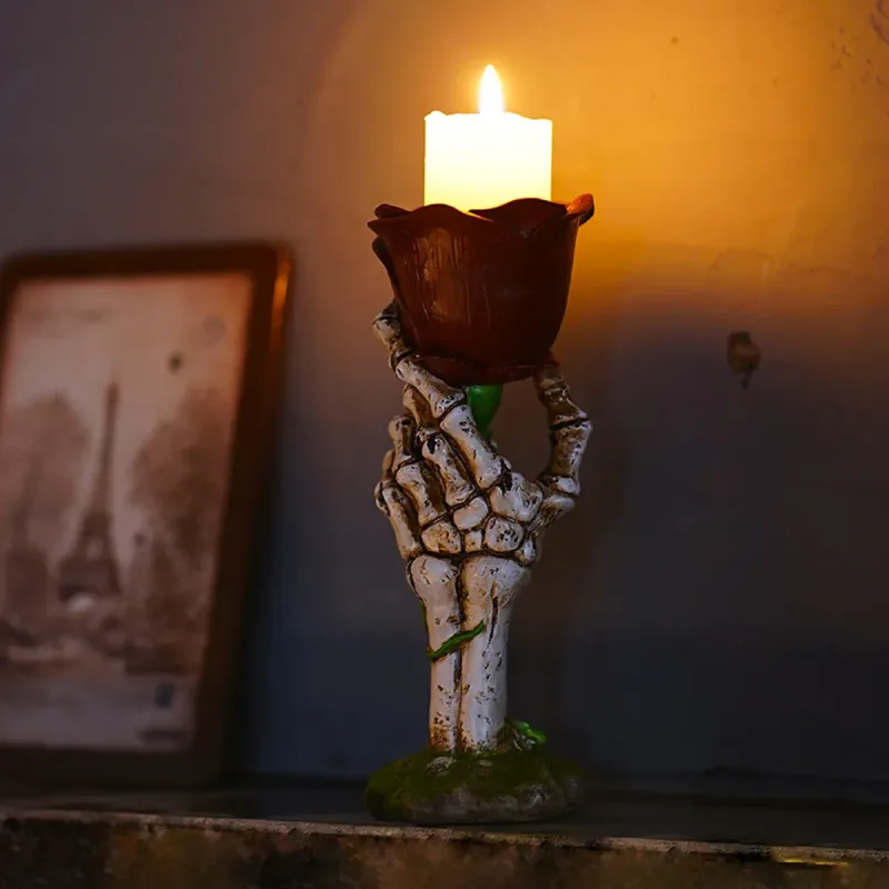 Skeleton Hand Rose Candle Holder Decoration Gothic Style Durable Resin Halloween