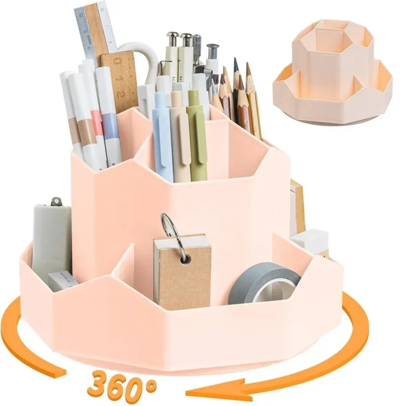 360 Degree Rotating Large Capacity Pen Holder Plastic Desktop Office Student Organizer