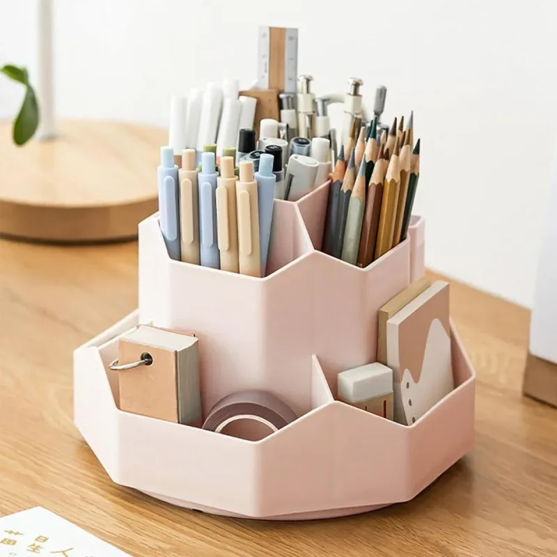 360 Degree Rotating Large Capacity Pen Holder Plastic Desktop Office Student Organizer
