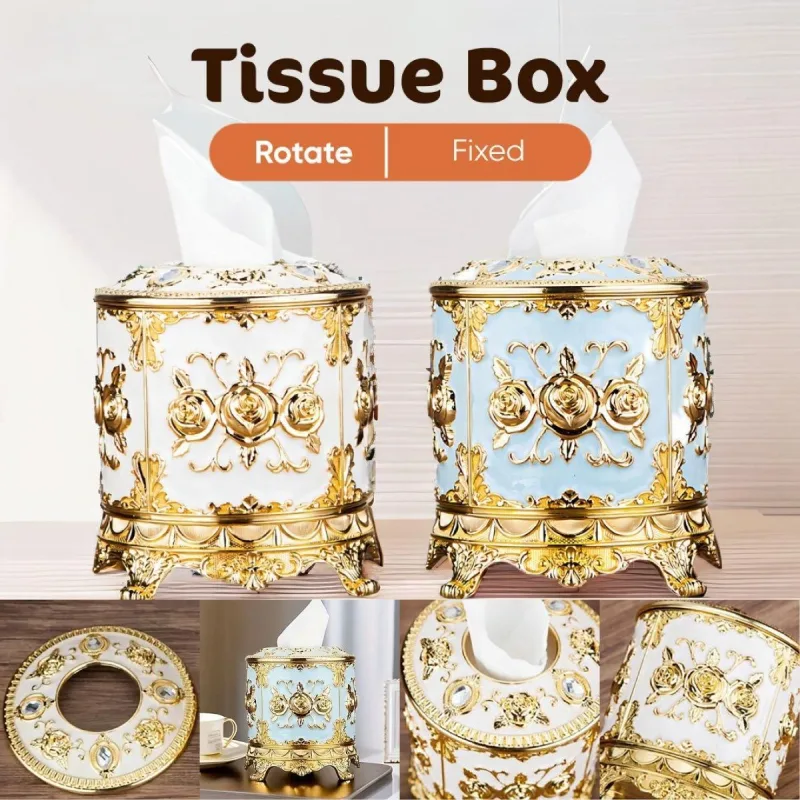 Luxury Vintage Round Tissue Box Paper Towel Holder Stylish Kitchen Storage Decor – White
