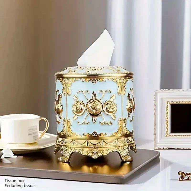 Luxury Vintage Round Tissue Box Paper Towel Holder Stylish Kitchen Storage Decor – White