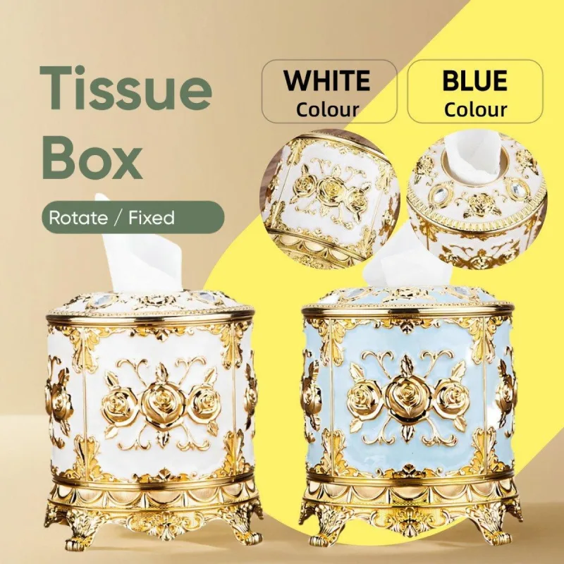 Luxury Vintage Round Tissue Box Paper Towel Holder Stylish Kitchen Storage Decor – White