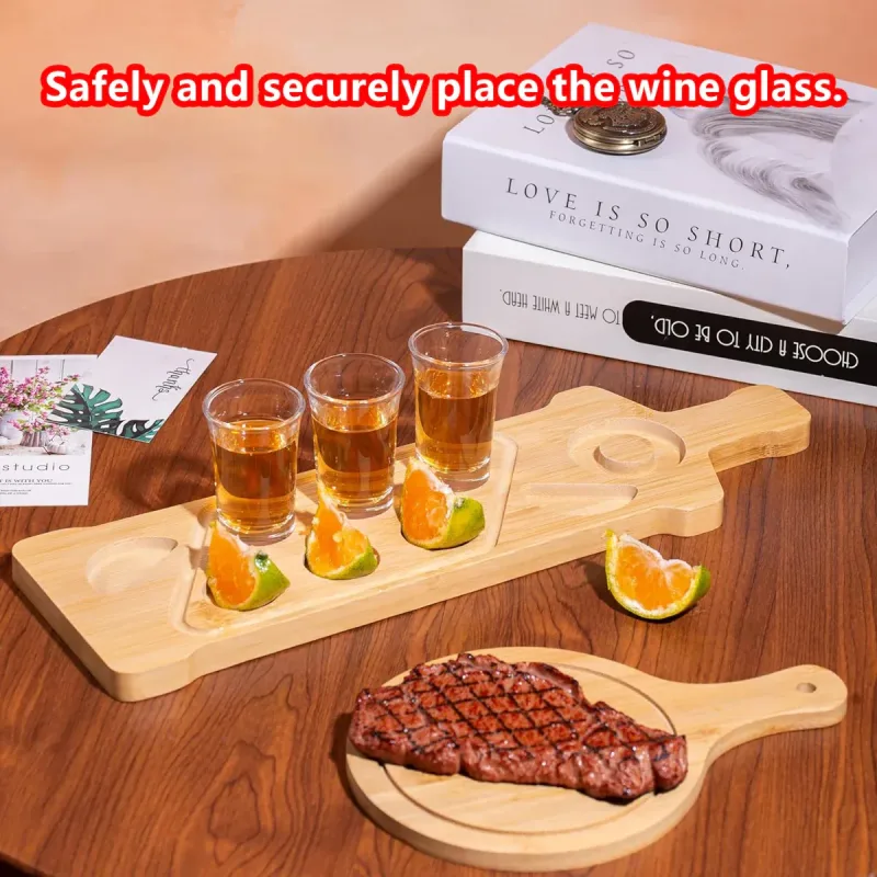 Bamboo Wine Glass and Condiment Rack Anti Slip Stable With Divided Compartments