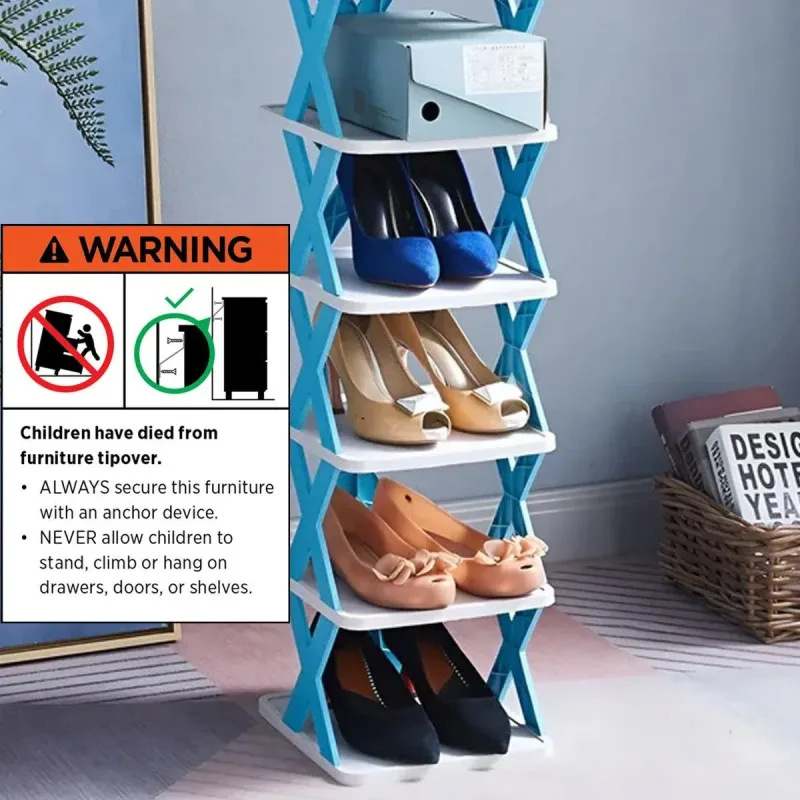 6/7 Tier Shoe Rack Space Saving Small Shoe Cabinet Storage Shelf Organizer – Blue-6 Layer