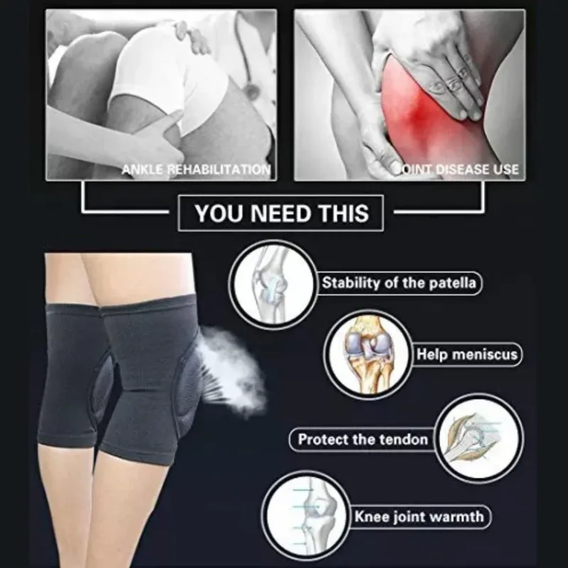 Knee Pad Crashproof Antislip Brace Leg Sleeve Protector Guard Support Men – Black*1 Pair