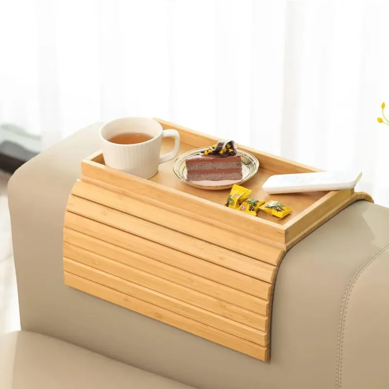 Sofa Armrest Foldable Tray Organizer Dinner Plate Storage Tray Multi-purpose