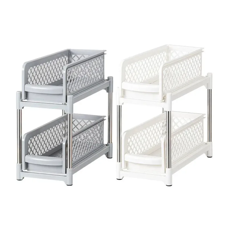 Bathroom Kitchen Sink Storage Rack Drawer Plastic Shelf Seasoning Holder – Grey